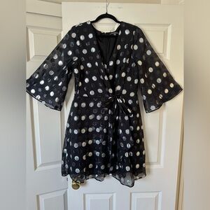 Chic Black Dress with Silver Polka Dots